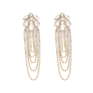 Luxurious gold-plated rhinestone tassel earrings with geometric flower cluster design
