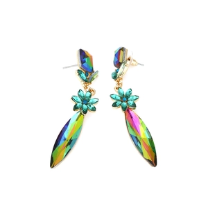 Bohemian multicolored crystal long drop earrings with geometric faceted gemstones
