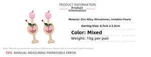Spécifications détaillées des boucles d'oreilles fraise et verre en alliage et perles