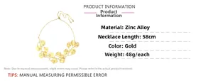 Detail of gold leaf necklace with zinc alloy specs and 58cm chain length measurement