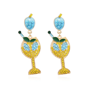 Boucles d'oreilles cocktail tropical avec cristaux jaunes et émail vert sur doré