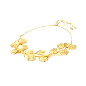 Statement golden leaf necklace with adjustable slider chain and textured metal leaves