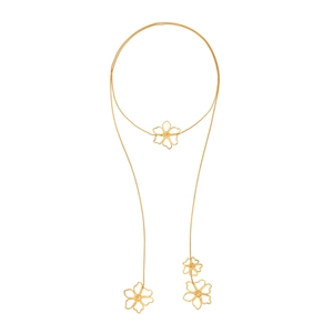 Long Y Necklace With Hollow Flower Pendant Zinc Alloy Copper Snake Chain Retro Elegant Style For Women