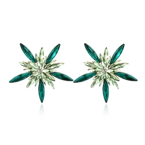 Sparkling green crystal flower stud earrings with a layered starburst design for women
