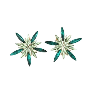 Close-up of sparkling green floral stud earrings with multi-faceted crystal petals