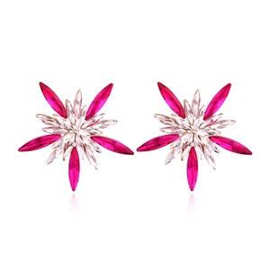 Sparkling pink and clear starburst stud earrings in a floral gold-tone alloy setting