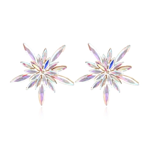 Sparkling crystal flower stud earrings with iridescent starburst design and gold finish