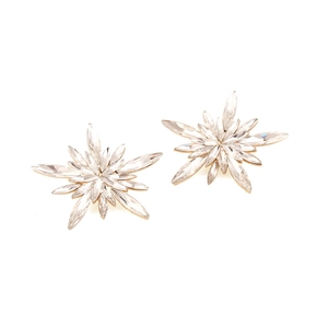 Detailed view of sparkling starburst stud earrings featuring marquise-cut crystals