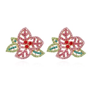 Boucles D'Oreilles Puces Fleurs En Alliage Avec Strass Colorés Design Feuilles Évidées Bijoux Style Fée Pour Femmes
