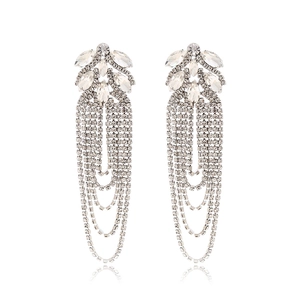 Rhinestone Tassel Drop Earrings High End Luxury Geometric Alloy Crystal Long Dangle Jewelry For Women Wedding Party