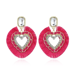Bohemian Heart Tassel Earrings Alloy Rhinestone Enamel Drip Oil Vintage Exaggerated Statement Jewelry For Women