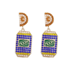 Boucles D'oreilles Pendantes En Strass Colorés Avec Pendentif Lune En Émail Alliage Fausse Künstliche Perle Style Rétro Pop Pour Femmes