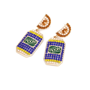 Boucles d'oreilles luxe en forme de bouteille avec strass colorés et lettrage MOON