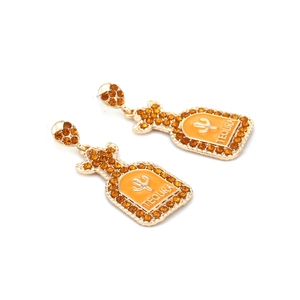 Ohrhänger in Champagnerflaschen-Form mit Goldbeschichtung und orangefarbenen Kristallen