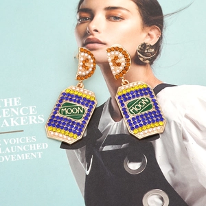 Boucles d'oreilles bouteille en cristal de luxe avec texte Moon et strass colorés
