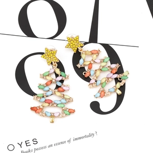 Boucles d'oreilles sapin de Noël avec strass colorés sur alliage doré tendance