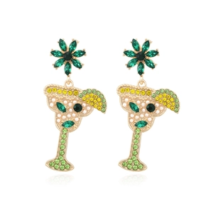 Cocktail Glass Dangle Earrings Alloy Rhinestone Faux Artificial Pearl Summer Party Exotic Tropical Flower Jewelry Gift For Women