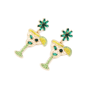 Colorful cocktail cup earrings with sparkling rhinestones and delicate white pearls