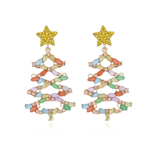 Boucles D'oreilles Arbre De Noël Strass Colorés Alliage De Zinc Étoile Évidé Bijoux De Fête Pour Femmes