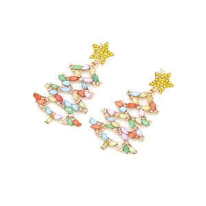 Boucles d'oreilles sapin de Noël dorées avec strass colorés et clou étoile
