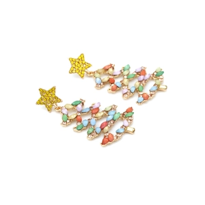 Boucles d'oreilles sapin de Noël évidées en alliage avec strass colorés pour femmes
