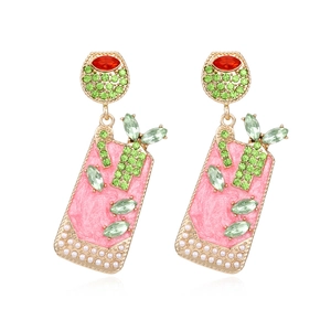 Boucles D Oreilles Pendantes Coupe Cocktail Rose Email Alliage Doux Avec Strass Colorés Et Bijoux Künstliche Perles Pour Femmes