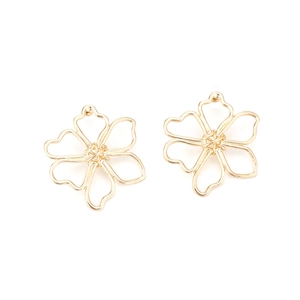 Minimalist hollow gold flower earrings with elegant wire design on white background