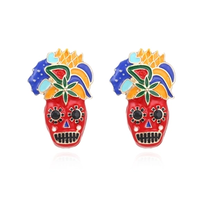 Totenkopf Ohrstecker Tag Der Toten Calavera Zinklegierung Bunte Emaille Strass Floral Halloween Festlicher Schmuck Für Damen