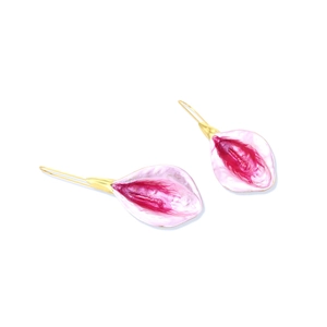 Artistic long alloy flower hook earrings with pink enamel gradient floral petals