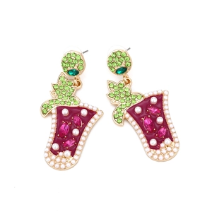 Orecchini a forma di cocktail alla moda con strass colorati e smalto rosso vivace