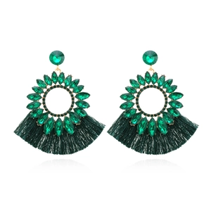 Bohemian Alloy Rhinestone Tassel Drop Earrings Exaggerated Geometric Statement Jewelry For Women Party Vacation
