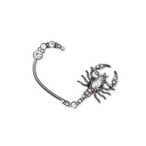 Boucle d'oreille scorpion gothique en métal noir ornée de strass brillants
