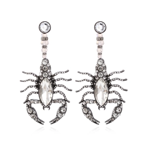 Alloy Glass Rhinestone Scorpion Pendant Earrings Gothic Dark Style Long Dangle Animal Statement Jewelry For Women