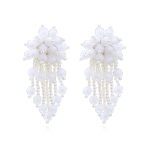 Handmade Beaded Flower Tassel Dangle Earrings Bohemian Exaggerated Faux Artificial Pearl Long Drop Jewelry For Women