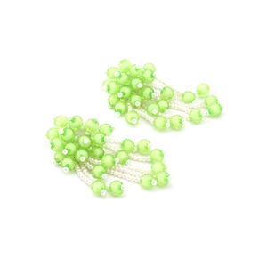 Bohemian long tassel earrings with green and white handmade floral beads for women