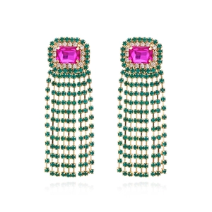 Boucles Oreilles Pendantes Gland En Alliage Avec Cristal Rose Rouge Et Strass Verts Bijoux De Fête Luxe Pour Femme