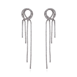 Boucles D'Oreilles Longues À Pompons Et Strass Alliage Géométrique Bijoux De Fête De Mariage Pour Femmes Style De Luxe