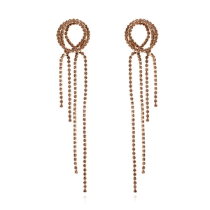 Boucles d'oreilles pampilles or champagne avec cercles entrelacés et strass brillants