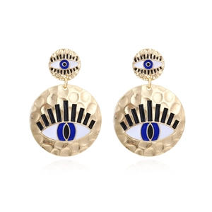 Hammered Alloy Evil Eye Drop Earrings Retro Enamel Statement Bohemian Jewelry Women