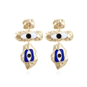 Boucles D'Oreilles Pendantes Œil Du Mal Alliage Martelé Émail Géométrique Boho Rétro Bijoux Fantaisie Pour Femmes