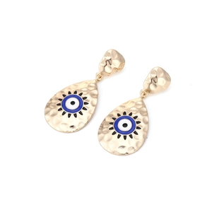 Retro Hammerschlag Goldene Tropfenohrringe mit bunten Emaille-Böse-Augen-Anhängern für Damen