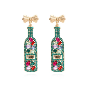 Retro Wine Bottle Dangle Earrings Bow Knot Alloy Colorful Rhinestone Bachelorette Bridal Party Jewelry For Women