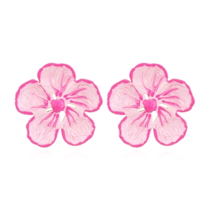 Large Flower Stud Earrings Sweet Alloy Enamel Floral Jewelry Romantic French Style Gradual Pink Blue For Women