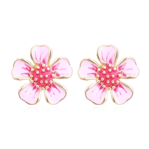 Pink Flower Stud Earrings Sweet Korean Style Zinc Alloy Enamel Peach Blossom Floral Ear Jewelry For Women Girls