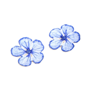 Elegant gradient blue floral stud earrings with gold trim and enamel finish for women
