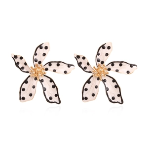 Retro Polka Dot Flower Drop Earrings Alloy Enamel Floral Petal Dangle Fashion Jewelry For Women