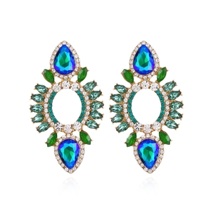 Statement Dangle Earrings For Women Alloy Gold Tone With Teardrop Glass Crystal And Rhinestone Bohemian Vintage Style Luxury Jewelry