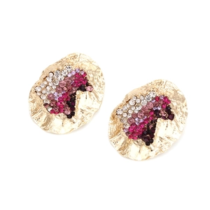 Vintage irregular gold alloy earrings with colorful gradient rhinestones on white base