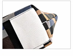 Macro close-up showing the checkered woven fabric texture and piping design on the bag corner