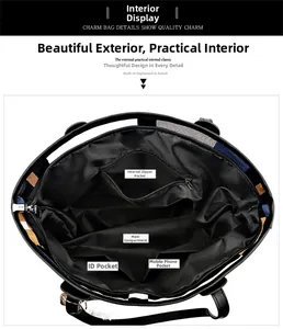 Interior view of tote bag featuring main compartment, zipper pocket and phone slots
